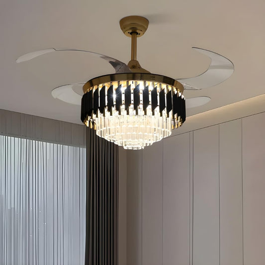 GoldenGlow Crystal Chandelier Ceiling Fan