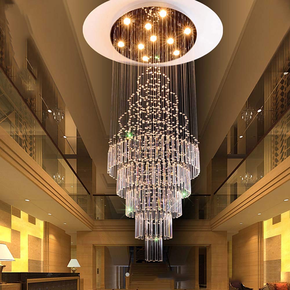 Modern Double Height Crystal Waterfall Chandelier