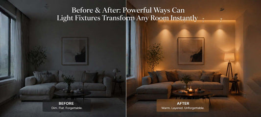 before and after room transformation with modern can light fixtures
