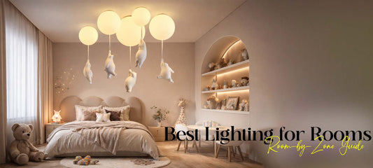Modern Indian living room with layered lighting design including ceiling lights and lamps