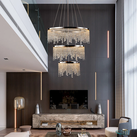 Modern Crystal Chrome Chandelier with 3 Integrated LED Lights – 23.6 Inch Ceiling Fixture