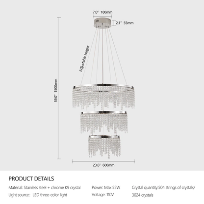 23.6 inch integrated LED Crystal modern chandelier in india