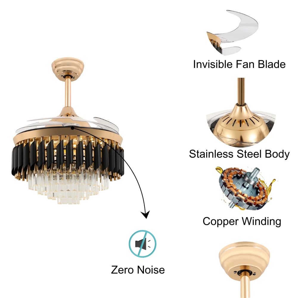 GoldenGlow Crystal Chandelier Ceiling Fan