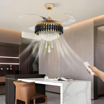 GoldenGlow Crystal Chandelier Ceiling Fan