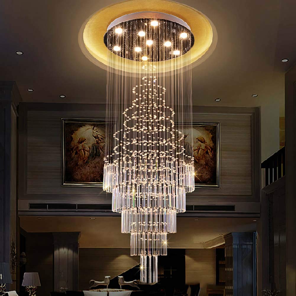 Modern Double Height Crystal Waterfall Chandelier