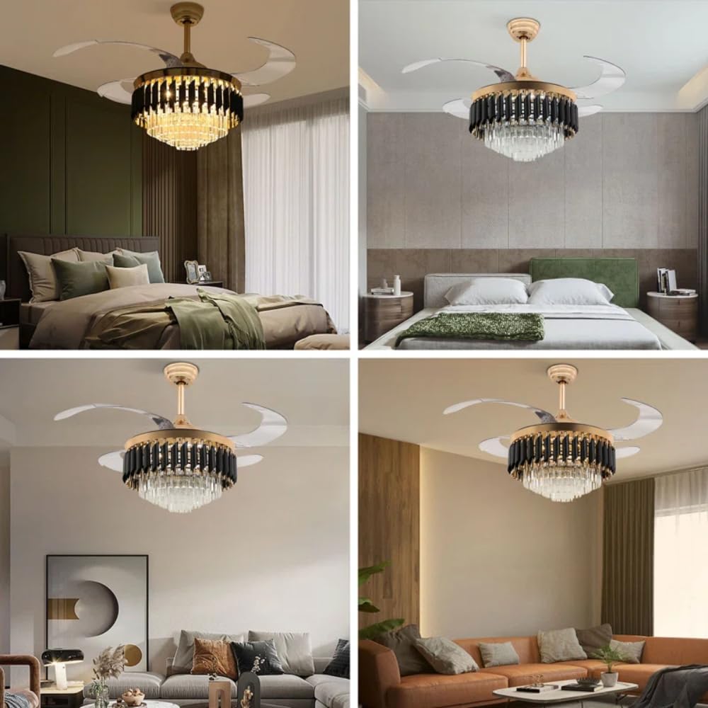 GoldenGlow Crystal Chandelier Ceiling Fan
