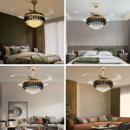 GoldenGlow Crystal Chandelier Ceiling Fan