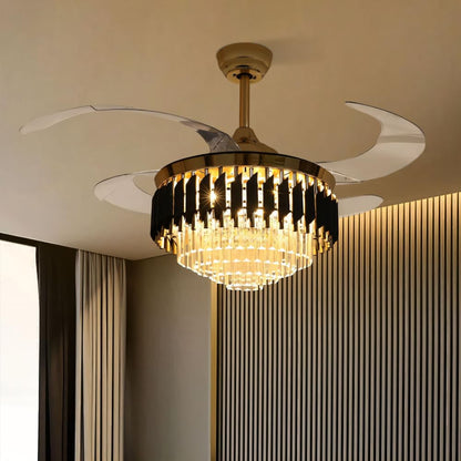 GoldenGlow Crystal Chandelier Ceiling Fan