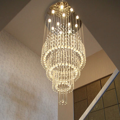Modern Double Height Crystal Waterfall Chandelier
