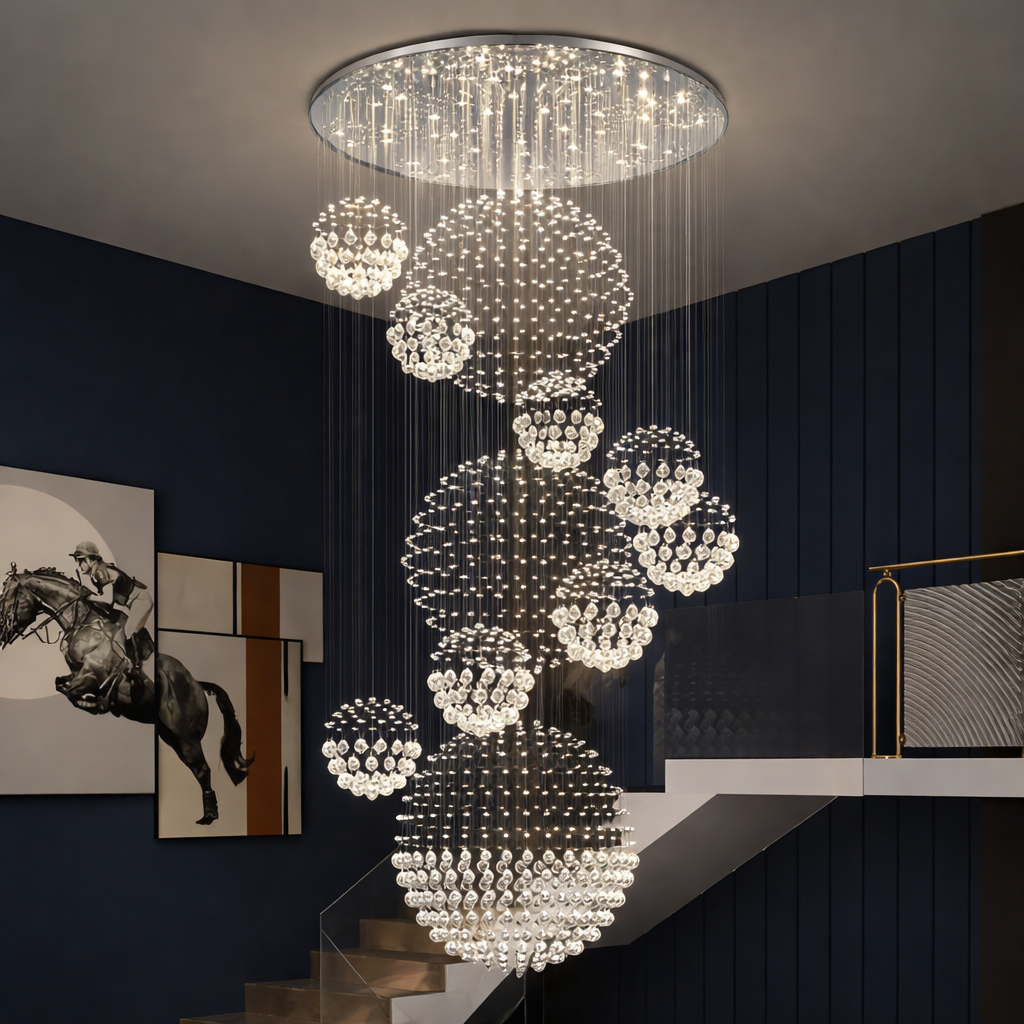 Opulent Grand Crystal Spiral Chandelier