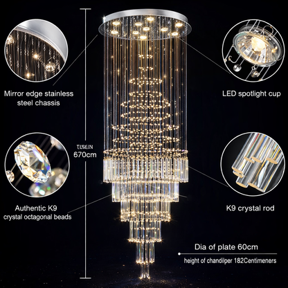 Modern Double Height Crystal Waterfall Chandelier