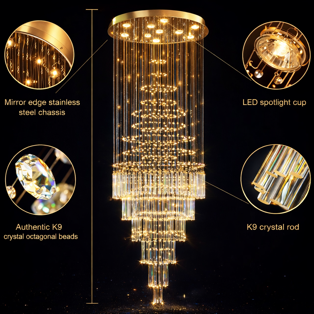 Modern Double Height Crystal Waterfall Chandelier
