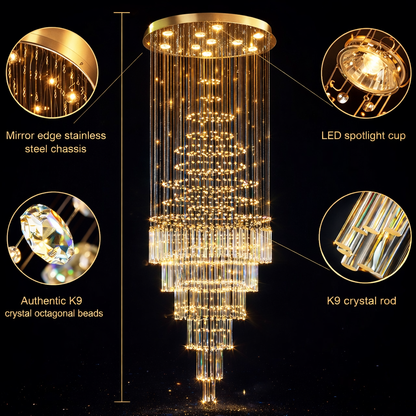 Modern Double Height Crystal Waterfall Chandelier