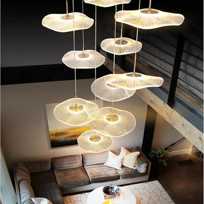 High Ceiling Chandelier – Dimmable Modern Gold Spiral Lotus Leaf LED Pendant Light