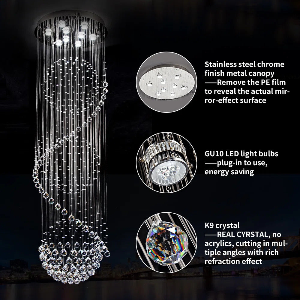 3 Sphere Crystal Spiral Chandelier,