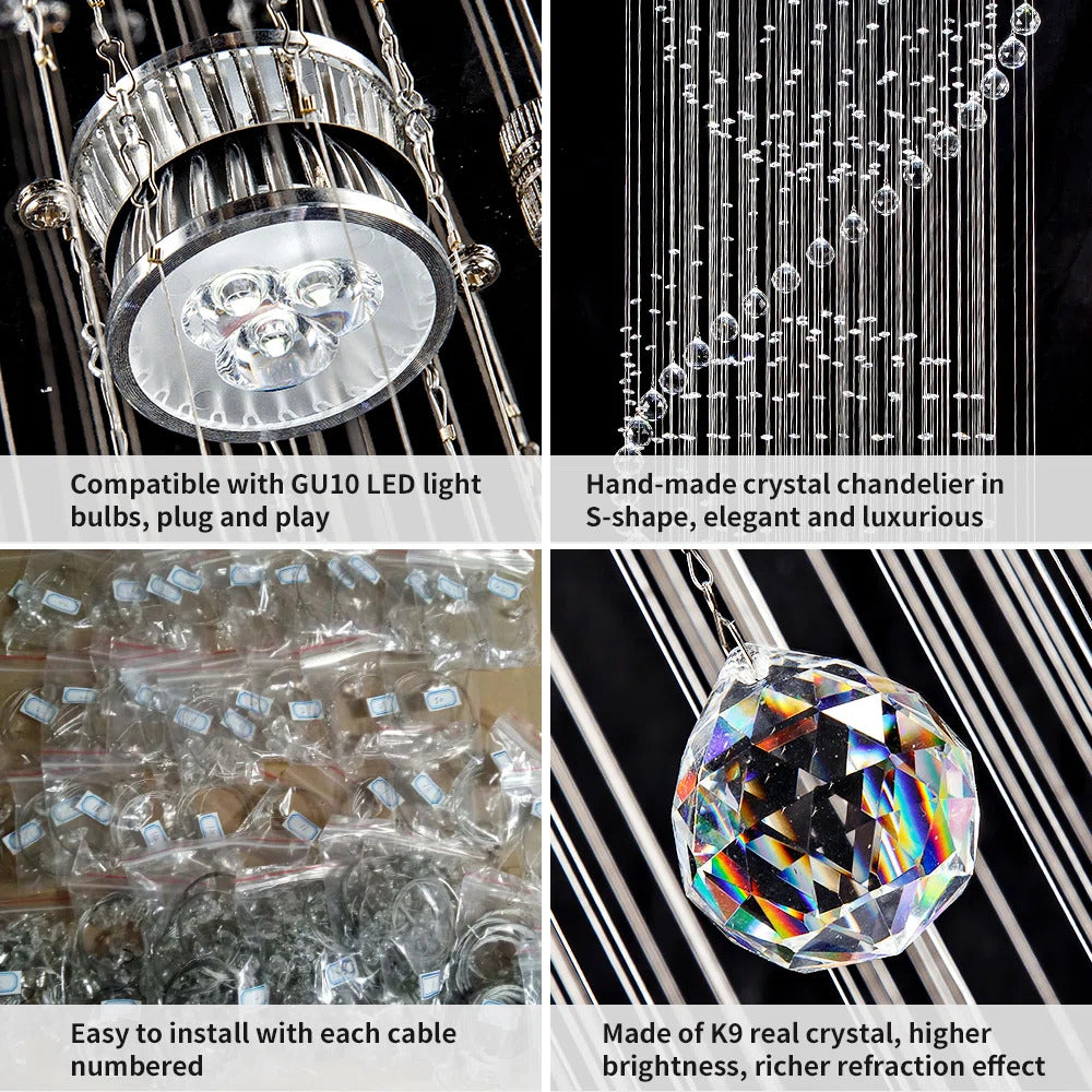 3 Sphere Crystal Spiral Chandelier,
