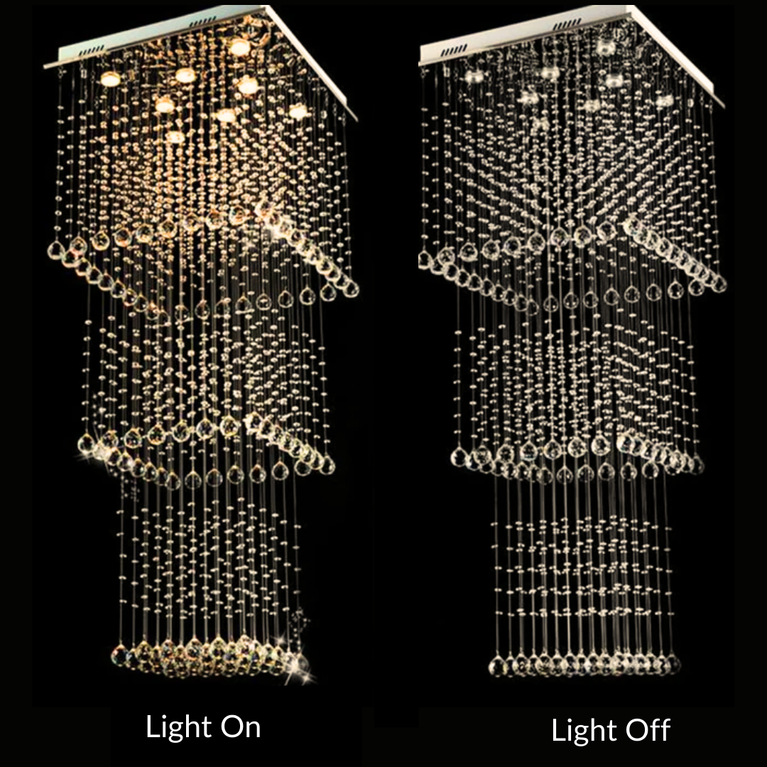 Chandelier showing 'Light On' and 'Light Off' states on a black background