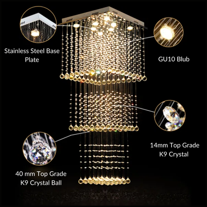 Chandelier with highlighted features on a black background