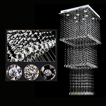 Crystal chandelier with close-up details on a black background