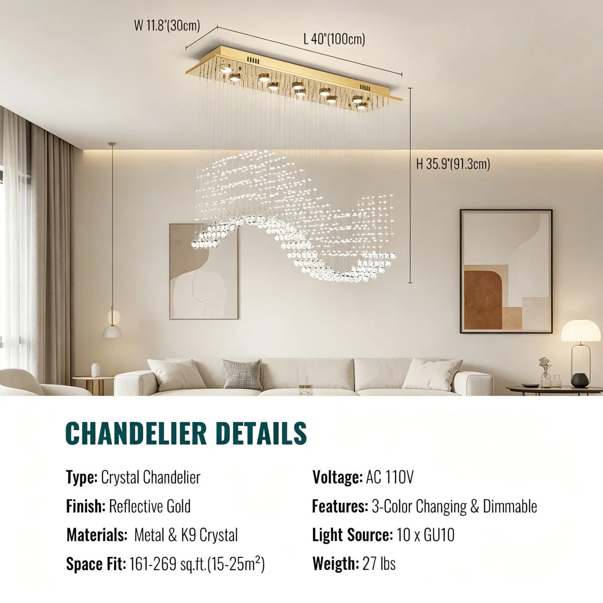 Crystal Flow Wave Chandelier