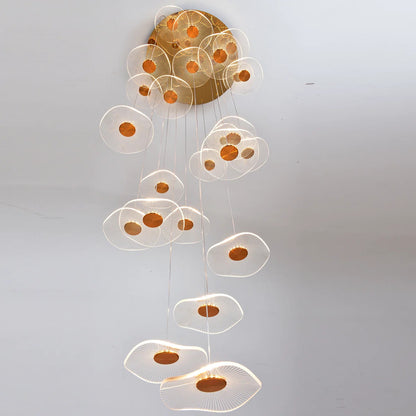 Luxury 24-Light Gold Spiral Lotus Chandelier for High Ceiling Villa Interiors